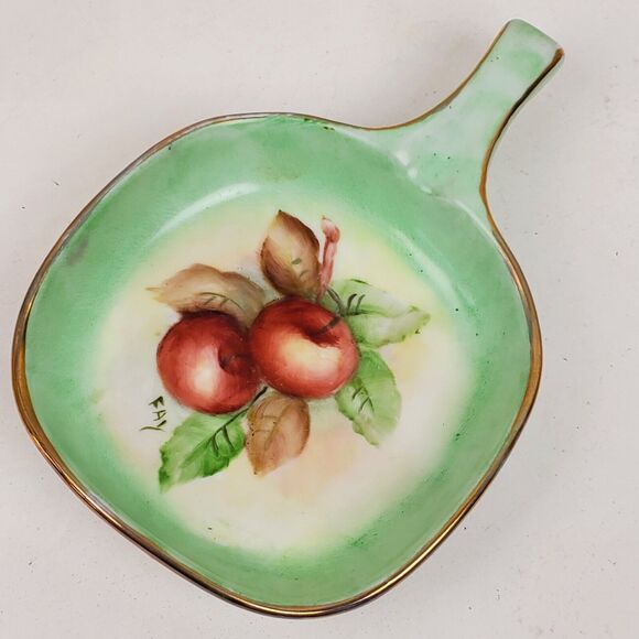 Vintage 1970s Hand Painted Signed Handled Bowl Ceramic w/ Gold Trim 4.5" Square - Picture 1 of 7